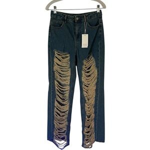 NWT STR Ripped Blue Straight Leg Jeans Size 2
